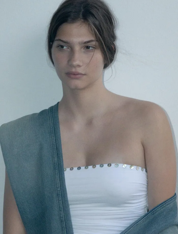 Paloma Wool JULIETBandeau Top With Ruched Sides And Motherofpearl Buttons Women Tops Paloma Wool JULIETBandeau Top With Ruched Sides And Motherofpearl Buttons Women Tops