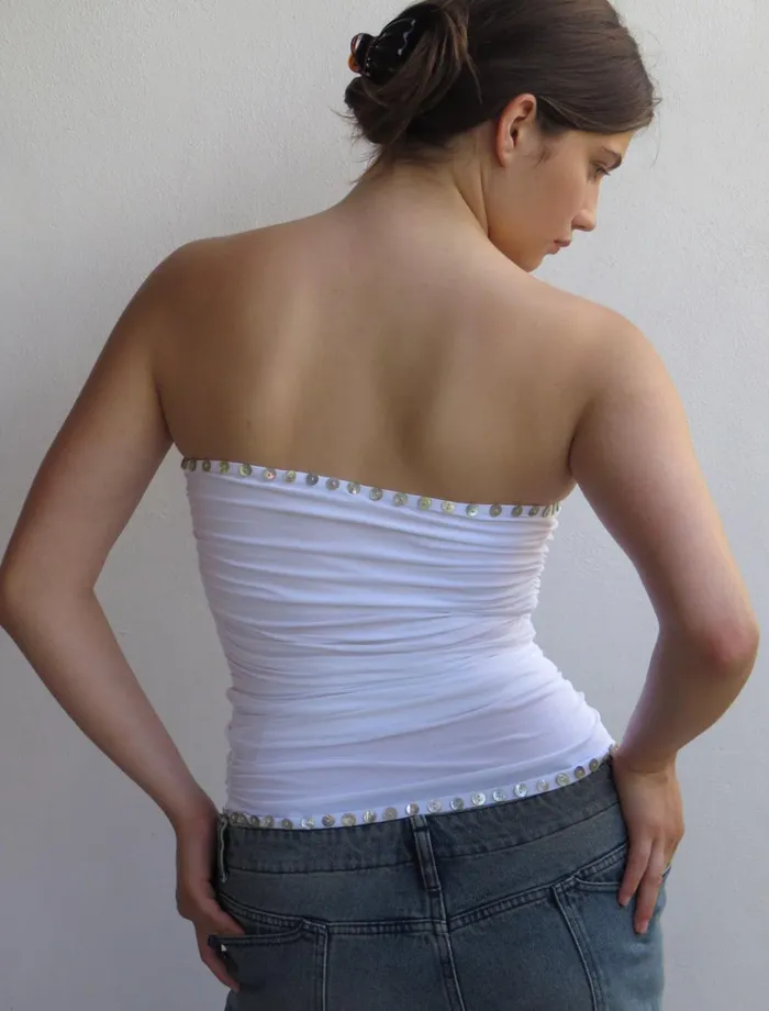 Paloma Wool JULIETBandeau Top With Ruched Sides And Motherofpearl Buttons Women Tops