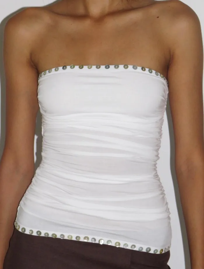 Paloma Wool JULIETBandeau Top With Ruched Sides And Motherofpearl Buttons Women Tops