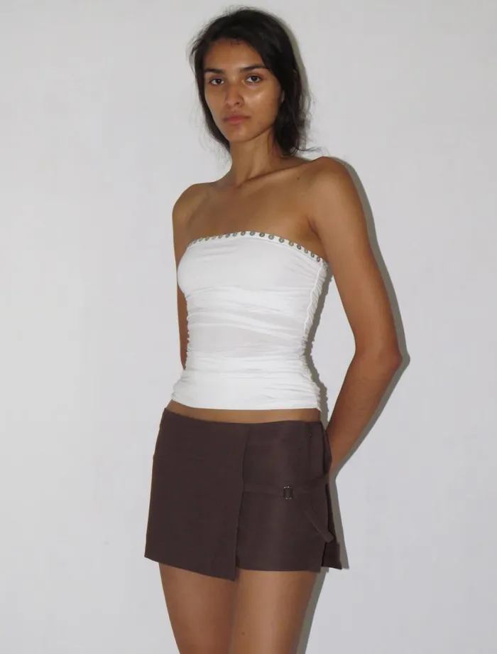 Paloma Wool JULIETBandeau Top With Ruched Sides And Motherofpearl Buttons Women Tops