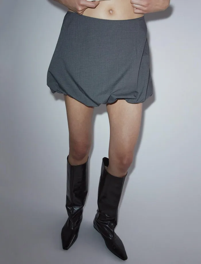 Paloma Wool LIVLow Waist Puffed Checkered Mini Skirt Women Bottoms