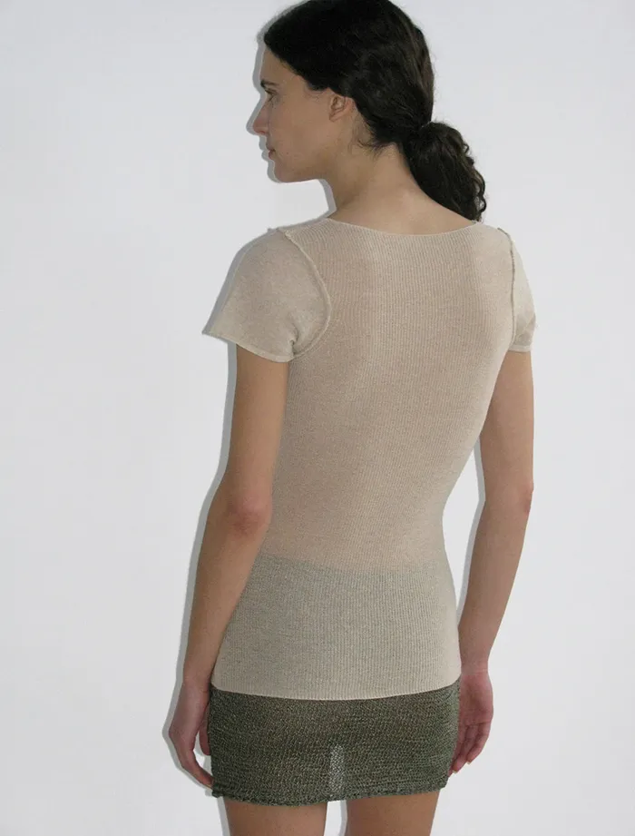 Paloma Wool LOPEMixed Knit Slightly Sheer Top Women Tops