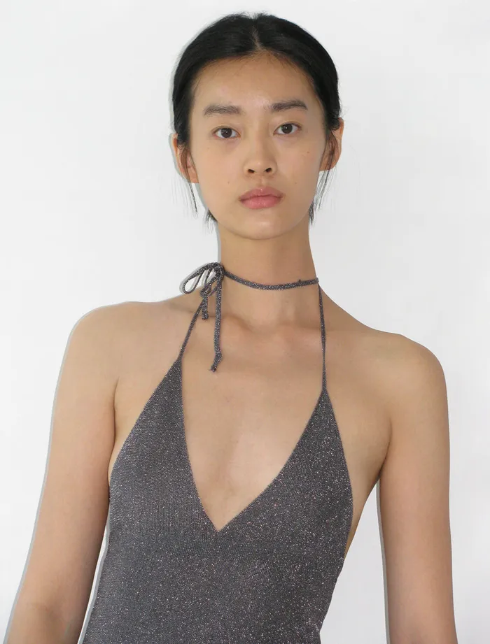 Paloma Wool LOTTEDark Silver Metallic Fitted Dress With Mixed Knit Women Dresses