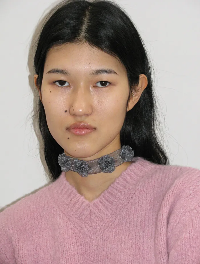 Paloma Wool MARYLOUGrey Flower Ribbon Choker Necklace Women Jewelry