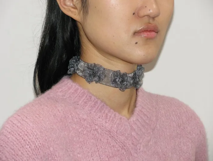 Paloma Wool MARYLOUGrey Flower Ribbon Choker Necklace Women Jewelry