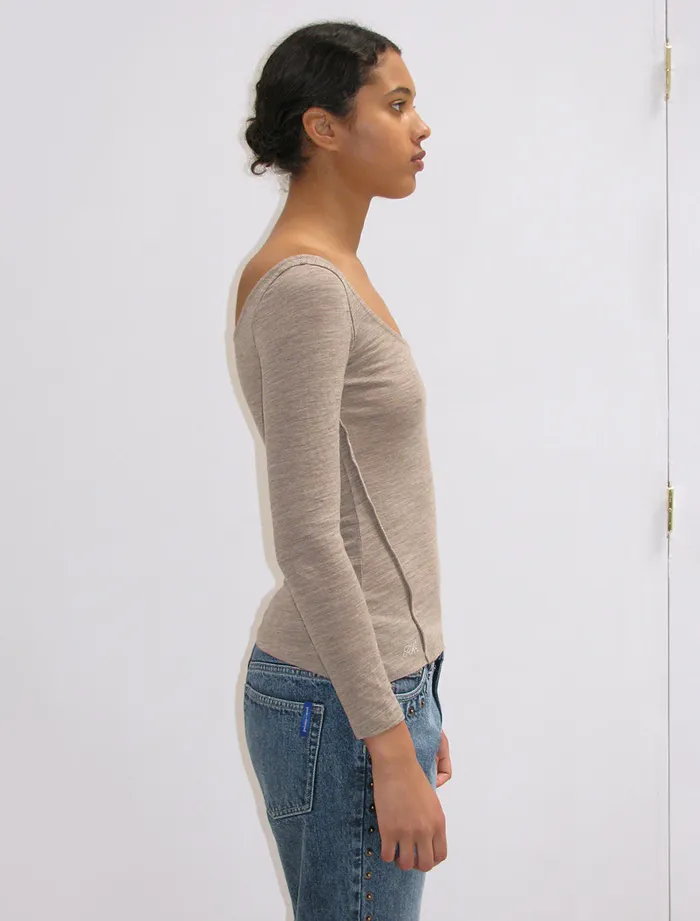Paloma Wool MEELBeige Open Neckline Mulesingfree Wool Top With PW Embroidery Women Tops