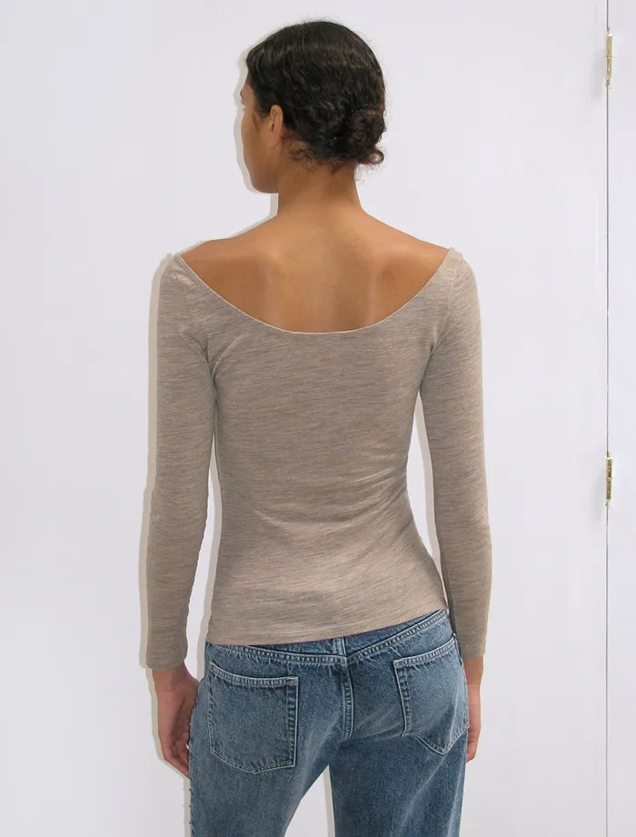 Paloma Wool MEELBeige Open Neckline Mulesingfree Wool Top With PW Embroidery Women Tops