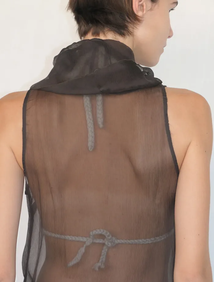 Paloma Wool MERLINDark Brown Delicate Sleeveless Silk Top With Draped High Neck Women Tops