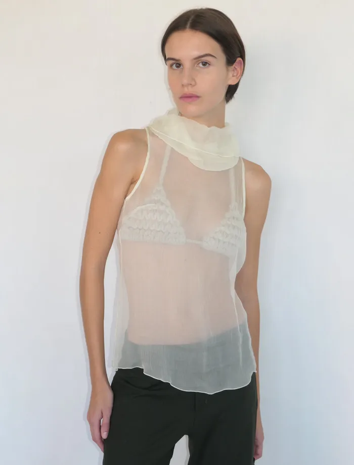 Paloma Wool MERLINEcru Delicate Sleeveless Silk Top With Draped High Neck Women Tops Paloma Wool MERLINEcru Delicate Sleeveless Silk Top With Draped High Neck Women Tops