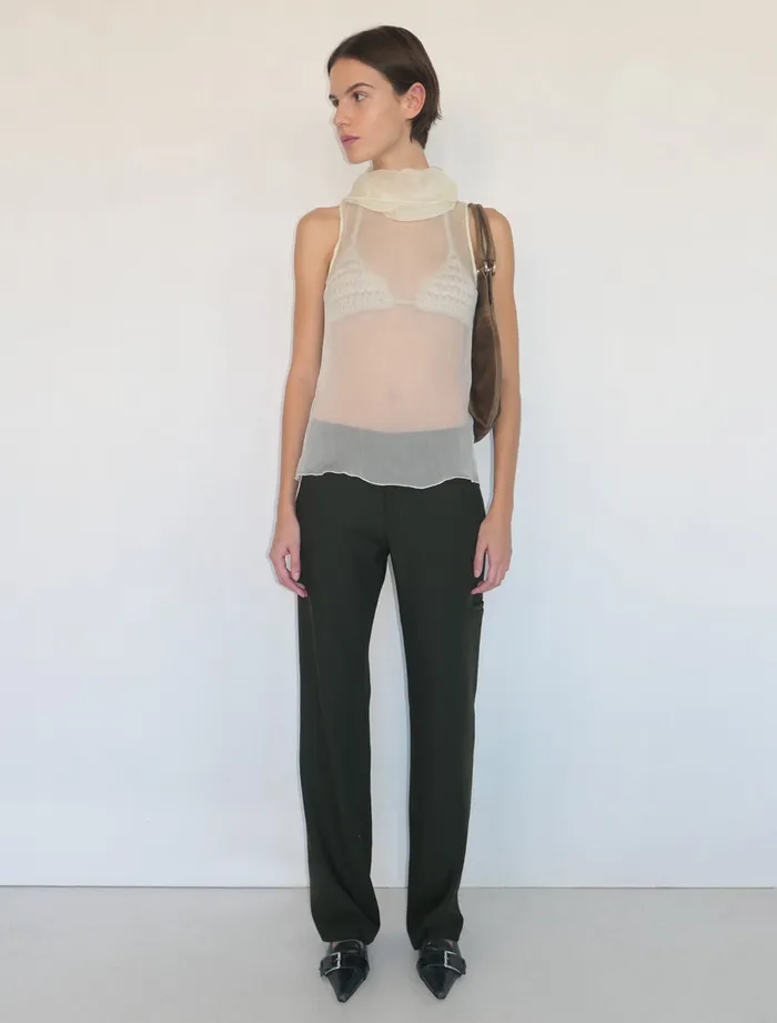 Paloma Wool MERLINEcru Delicate Sleeveless Silk Top With Draped High Neck Women Tops
