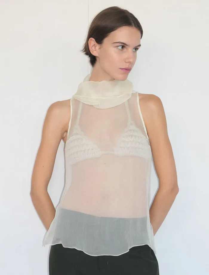 Paloma Wool MERLINEcru Delicate Sleeveless Silk Top With Draped High Neck Women Tops