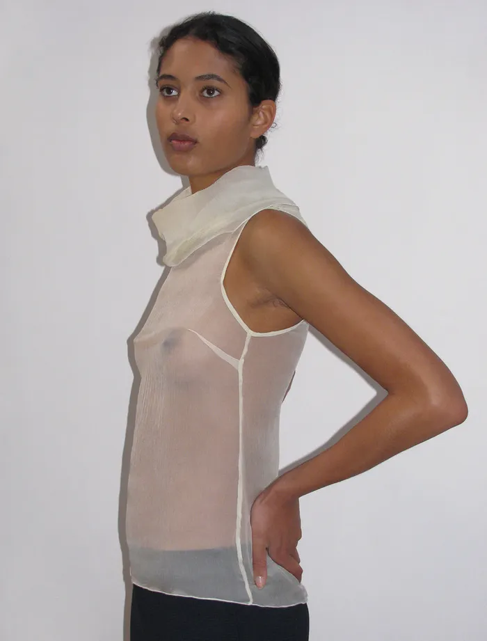 Paloma Wool MERLINEcru Delicate Sleeveless Silk Top With Draped High Neck Women Tops