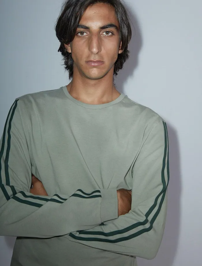 Paloma Wool MIGUALES Bkhaki Longsleeved Men039s Tshirt With Sporttype Piping Detail On The Sleeves Pwman 8211 US