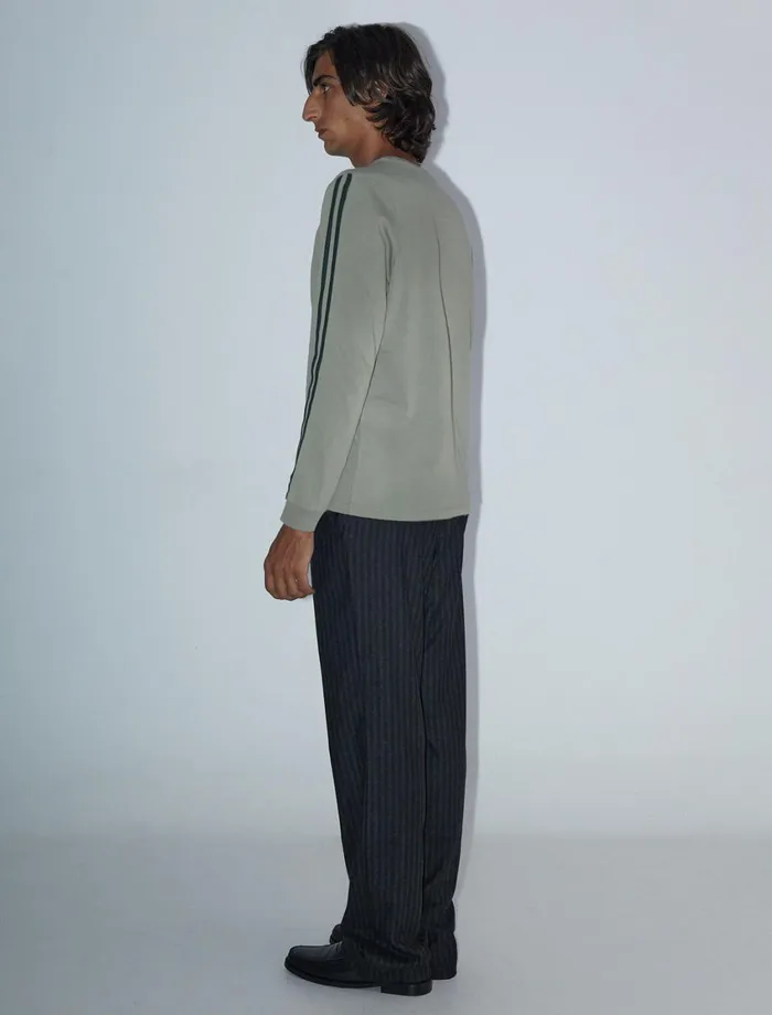 Paloma Wool MIGUALES Bkhaki Longsleeved Men039s Tshirt With Sporttype Piping Detail On The Sleeves Pwman 8211 US