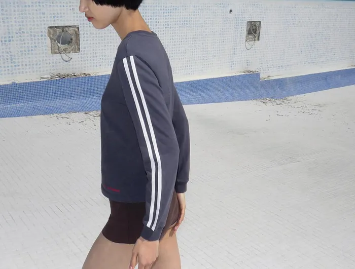 Paloma Wool MIGUALES Dark Grey Longsleeved Tshirt With Sporttype Piping Detail Women Tops