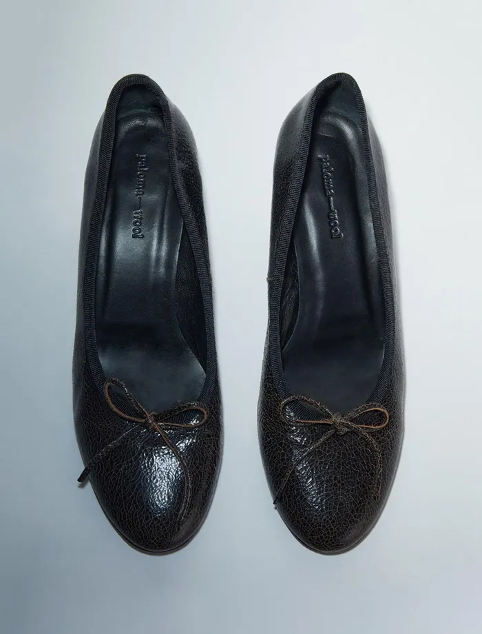 Paloma Wool PETRABlack Leather Pump With Bow And A 45cm Heel Women Shoes