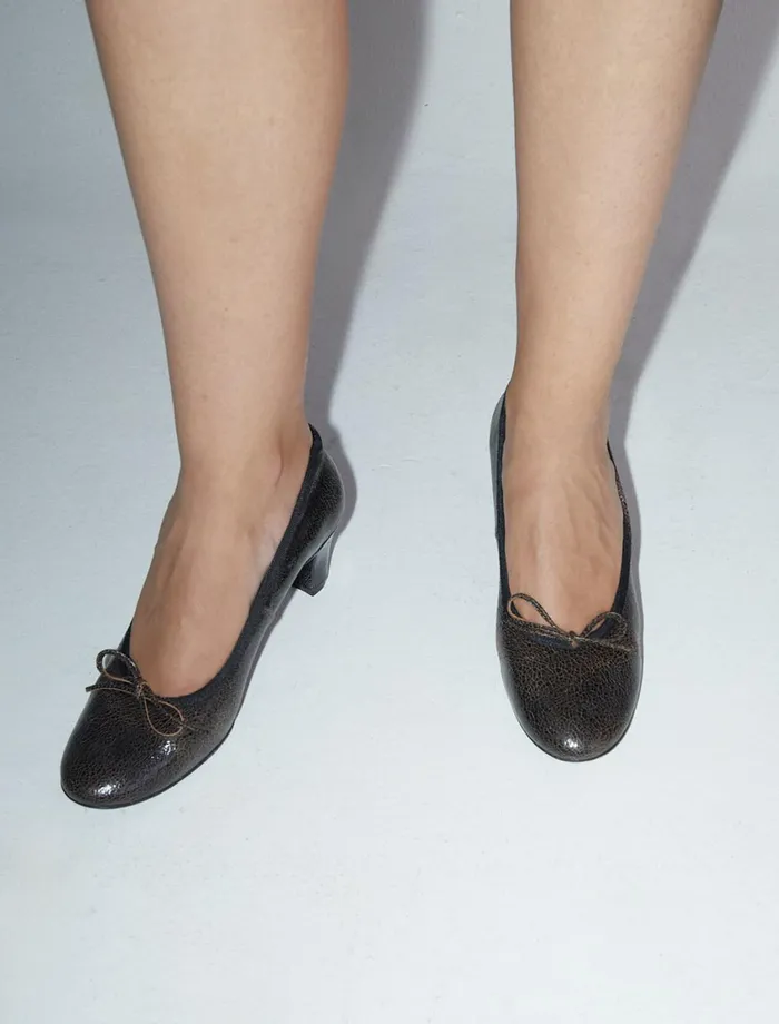 Paloma Wool PETRABlack Leather Pump With Bow And A 45cm Heel Women Shoes
