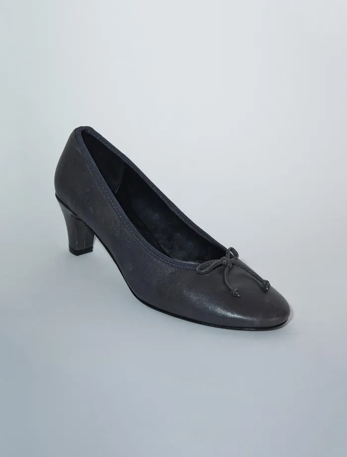 Paloma Wool PETRAGrey Leather Pump With Bow And A 45cm Heel Women Shoes