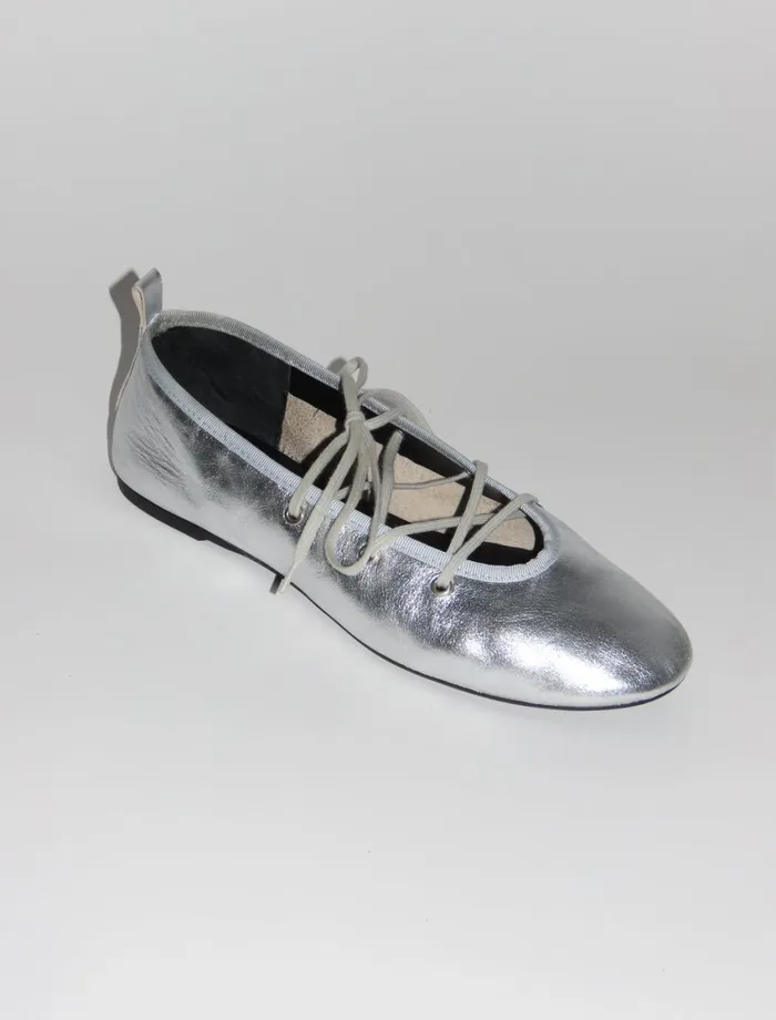 Paloma Wool PINASilver Laceup Leather Ballerina Women Shoes