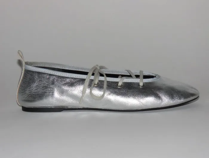Paloma Wool PINASilver Laceup Leather Ballerina Women Shoes
