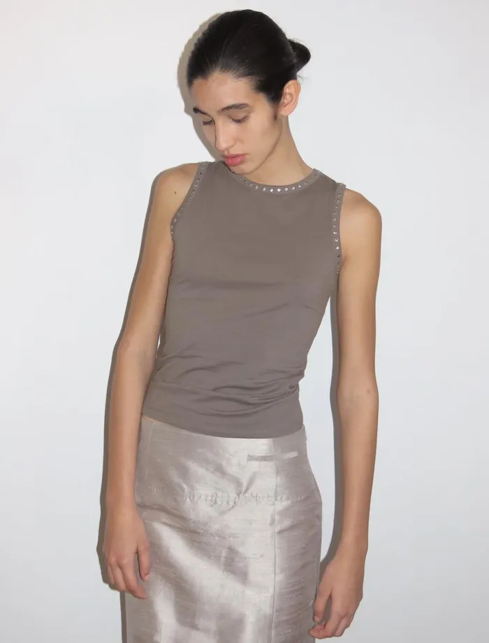 Paloma Wool SABRINASleeveless Tshirt With Tintack Detail Women Tops