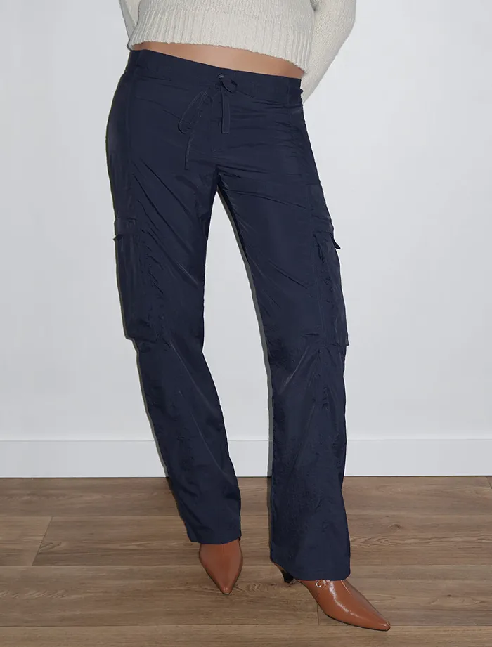Paloma Wool SESENavy Recycled Nylon Cargo Pants With Waist Tie Women Bottoms