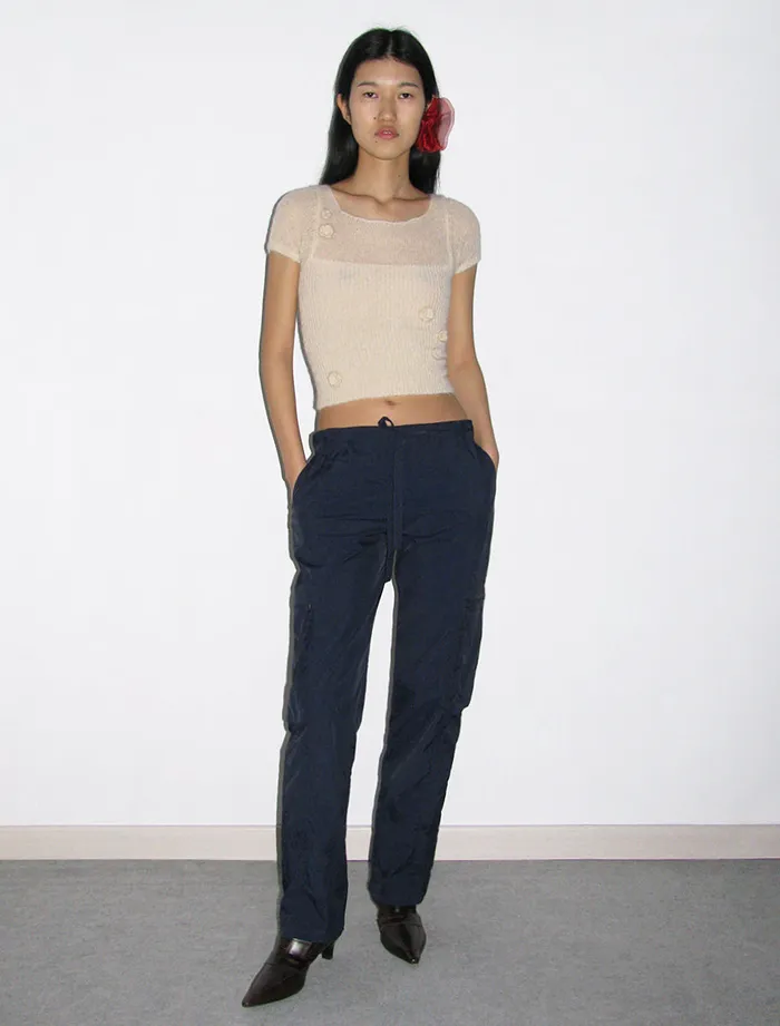 Paloma Wool SESENavy Recycled Nylon Cargo Pants With Waist Tie Women Bottoms