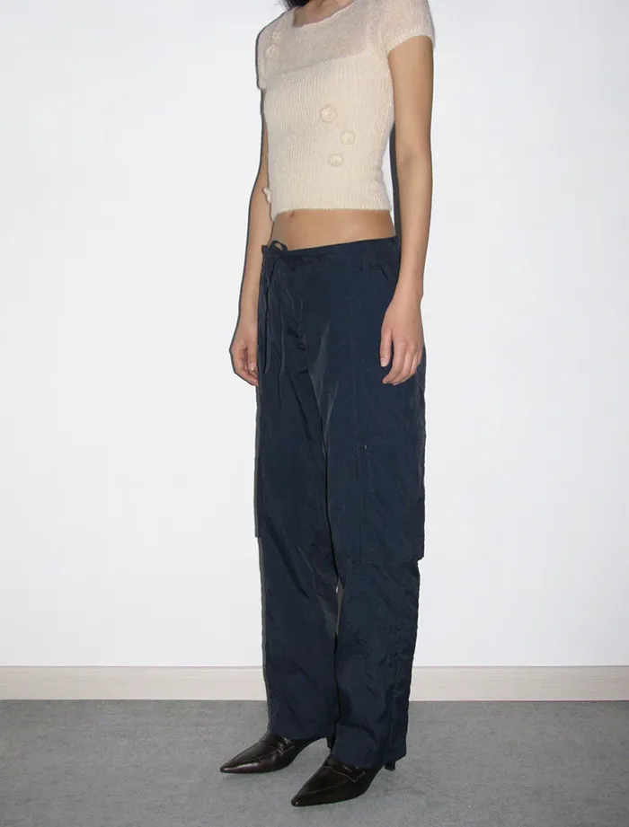 Paloma Wool SESENavy Recycled Nylon Cargo Pants With Waist Tie Women Bottoms