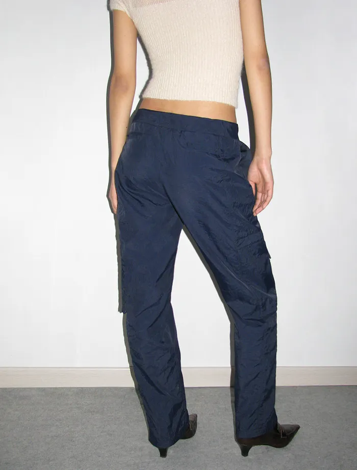 Paloma Wool SESENavy Recycled Nylon Cargo Pants With Waist Tie Women Bottoms