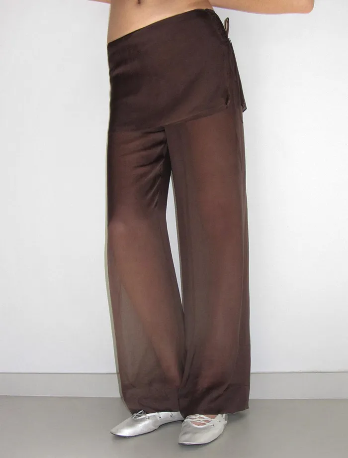 Paloma Wool SILK ARCHIVEBrown Delicate Sheer Silk Loosefitting Pants With Adjustable Cord Women Bottoms