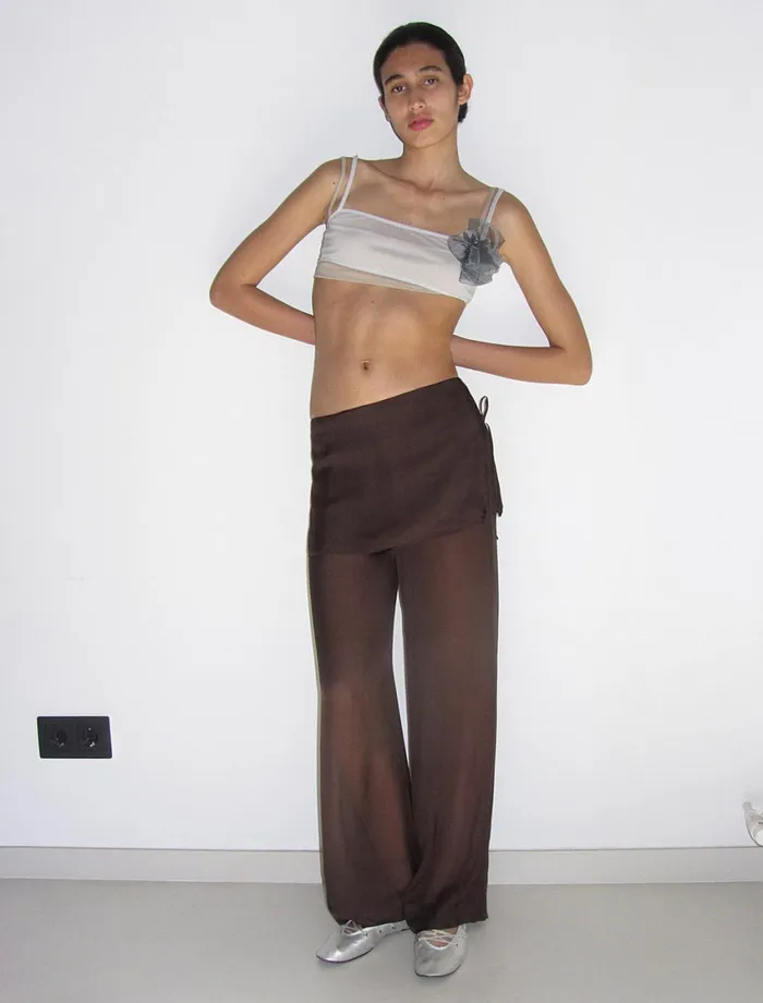 Paloma Wool SILK ARCHIVEBrown Delicate Sheer Silk Loosefitting Pants With Adjustable Cord Women Bottoms