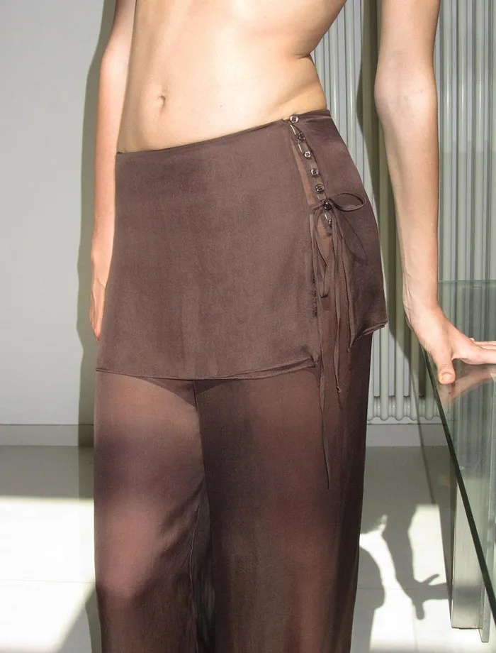 Paloma Wool SILK ARCHIVEBrown Delicate Sheer Silk Loosefitting Pants With Adjustable Cord Women Bottoms