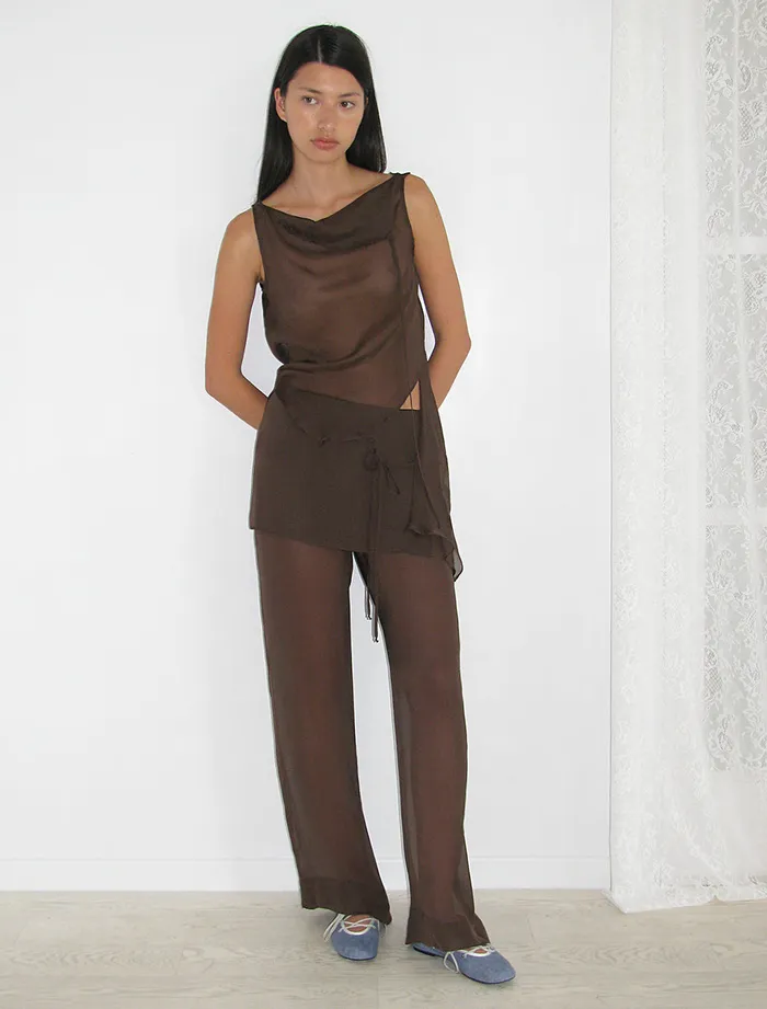 Paloma Wool SILK ARCHIVEBrown Delicate Sheer Silk Loosefitting Pants With Adjustable Cord Women Bottoms