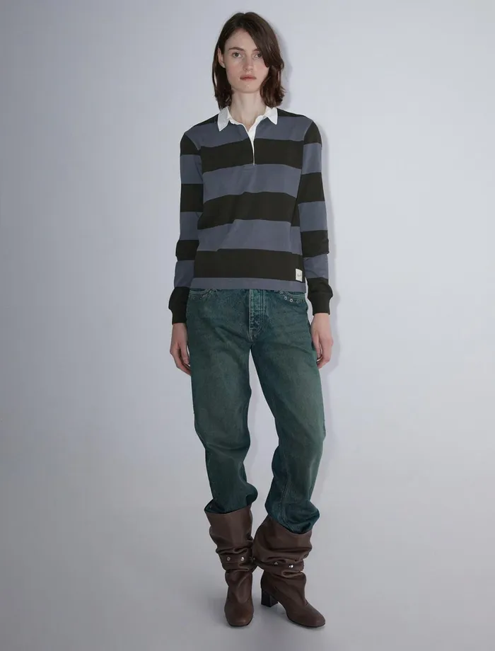 Paloma Wool SUSUKhaki Striped Rugby Polostyle Shirt Women Tops