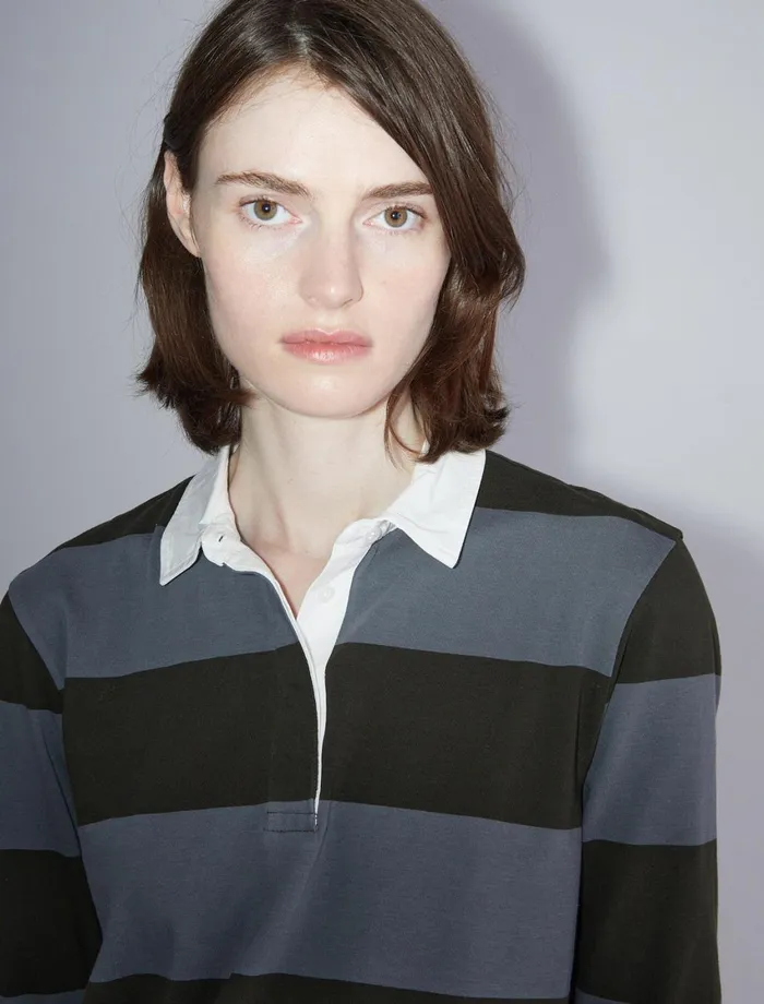 Paloma Wool SUSUKhaki Striped Rugby Polostyle Shirt Women Tops