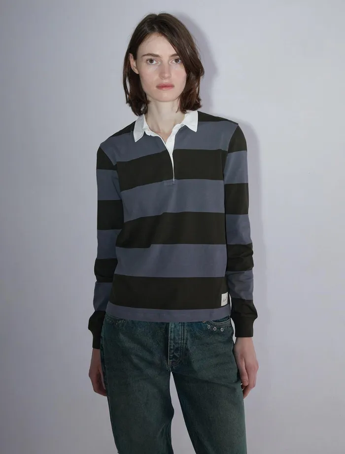Paloma Wool SUSUKhaki Striped Rugby Polostyle Shirt Women Tops