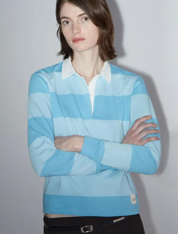 Paloma Wool SUSULightblue Striped Rugby Polostyle Shirt Women Tops