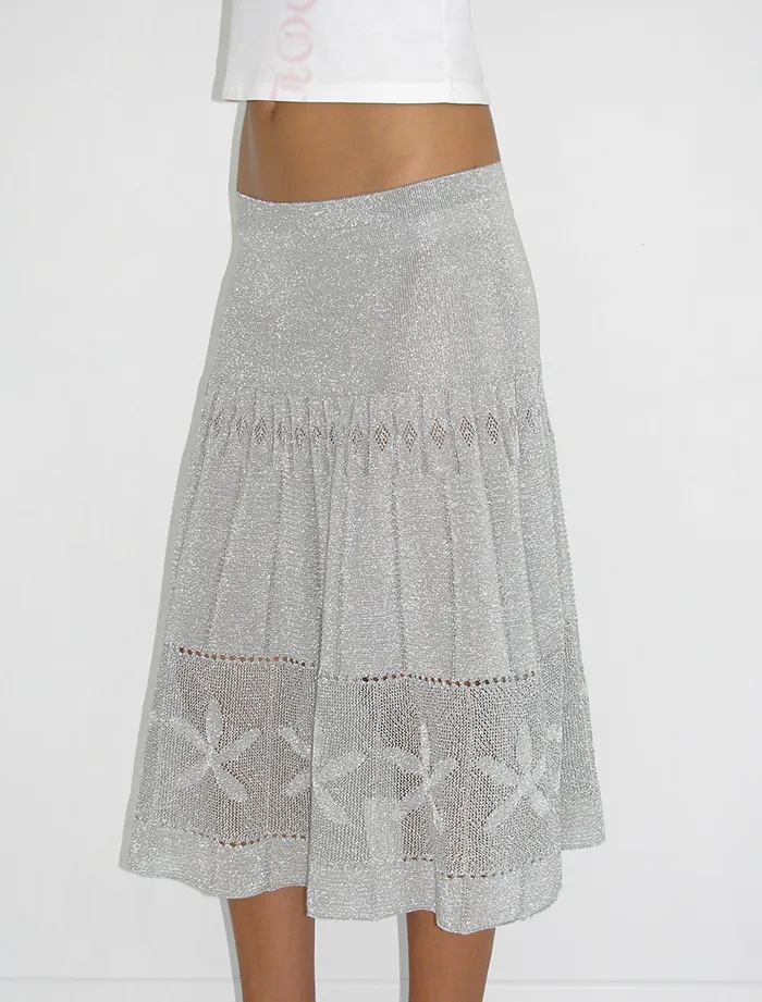 Paloma Wool VOLGASilver Metallic Knitted Skirt Women Bottoms