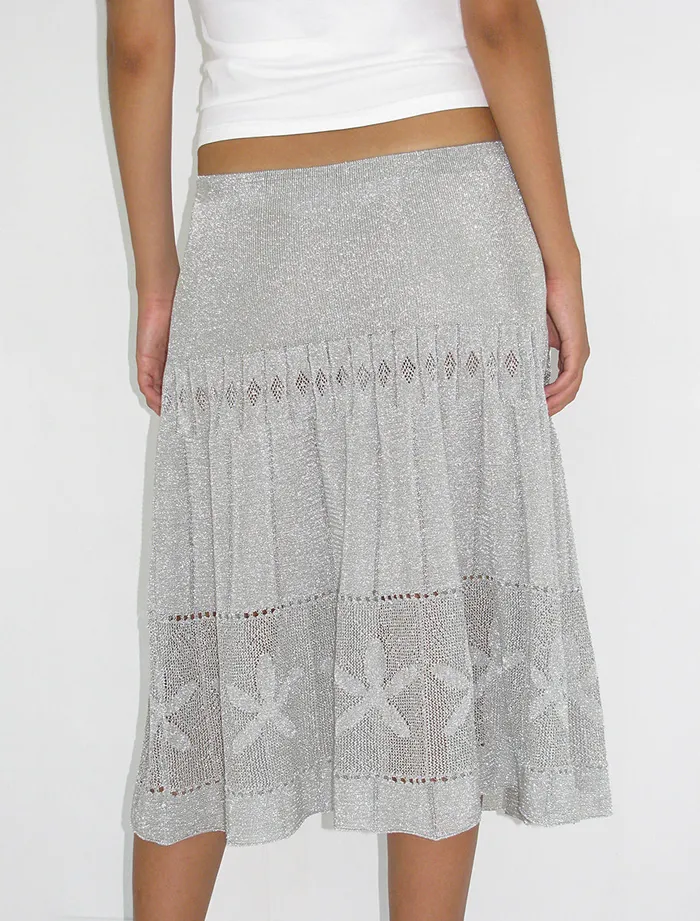 Paloma Wool VOLGASilver Metallic Knitted Skirt Women Bottoms