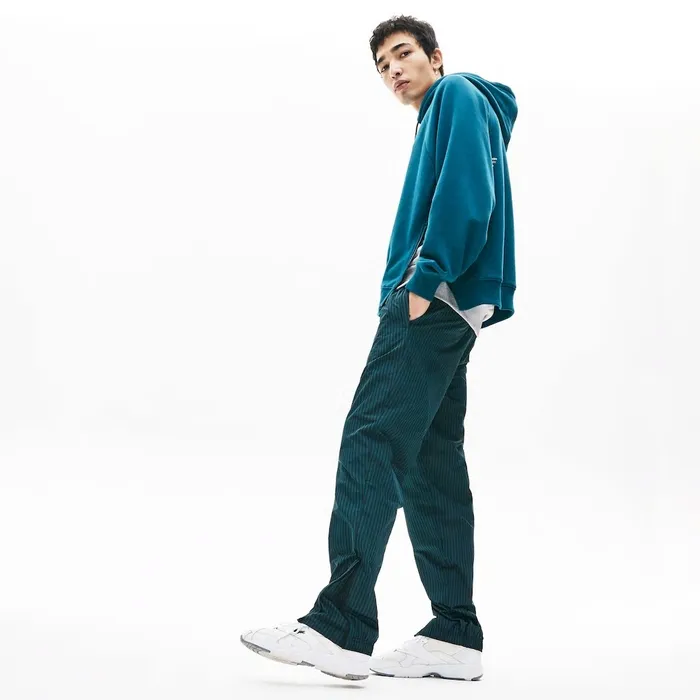 Pants and Shorts Lacoste Mens LIVE Lightweight Striped Track Pants BlackGreen Shop Online
