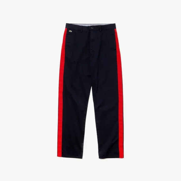 Pants and Shorts Lacoste Mens LIVE Loose Fit Chinos BlueRed Outlet