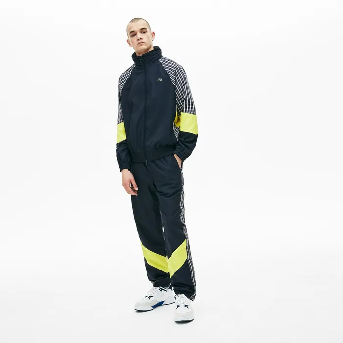 Pants and Shorts Lacoste Mens LIVE Patchwork Trackpants BlueYellowWhite Casaul