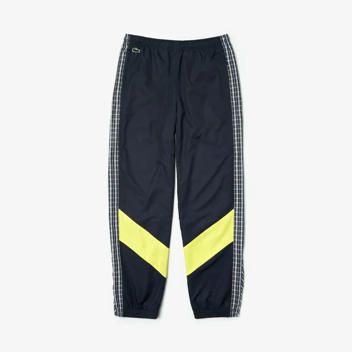 Pants and Shorts Lacoste Mens LIVE Patchwork Trackpants BlueYellowWhite Casaul