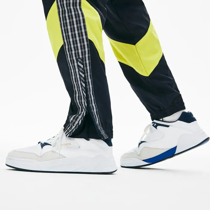 Pants and Shorts Lacoste Mens LIVE Patchwork Trackpants BlueYellowWhite Casaul