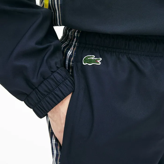 Pants and Shorts Lacoste Mens LIVE Patchwork Trackpants BlueYellowWhite Casaul