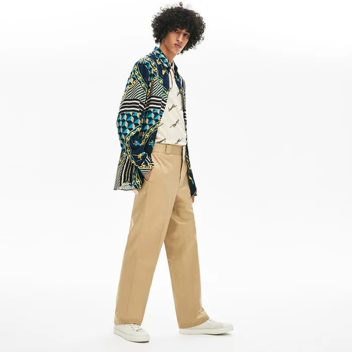 Pants and Shorts Lacoste Mens LIVE Pleated Cotton Chinos Beige USA