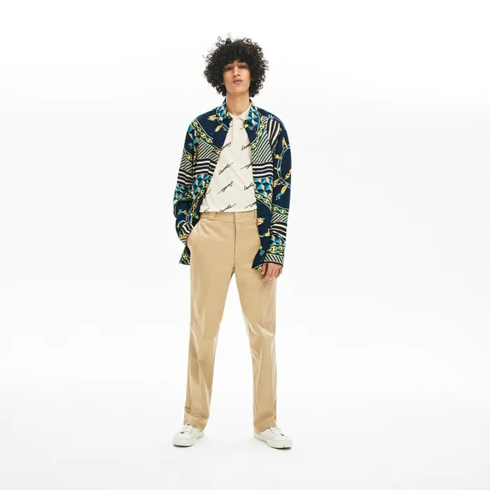 Pants and Shorts Lacoste Mens LIVE Pleated Cotton Chinos Beige USA