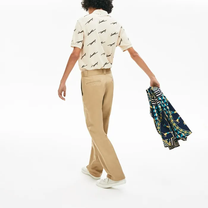 Pants and Shorts Lacoste Mens LIVE Pleated Cotton Chinos Beige USA