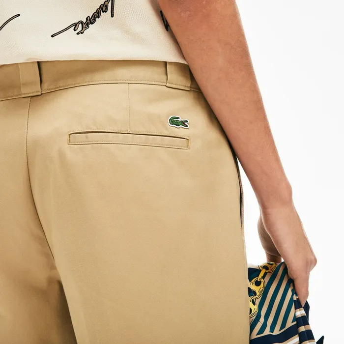 Pants and Shorts Lacoste Mens LIVE Pleated Cotton Chinos Beige USA