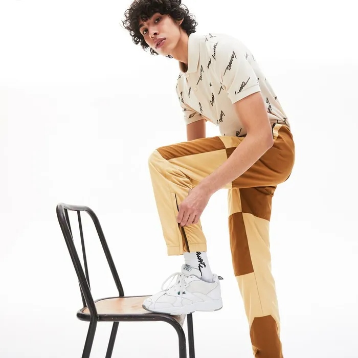 Pants and Shorts Lacoste Mens LIVE TwoTone Track Pants BeigeBrown Casaul